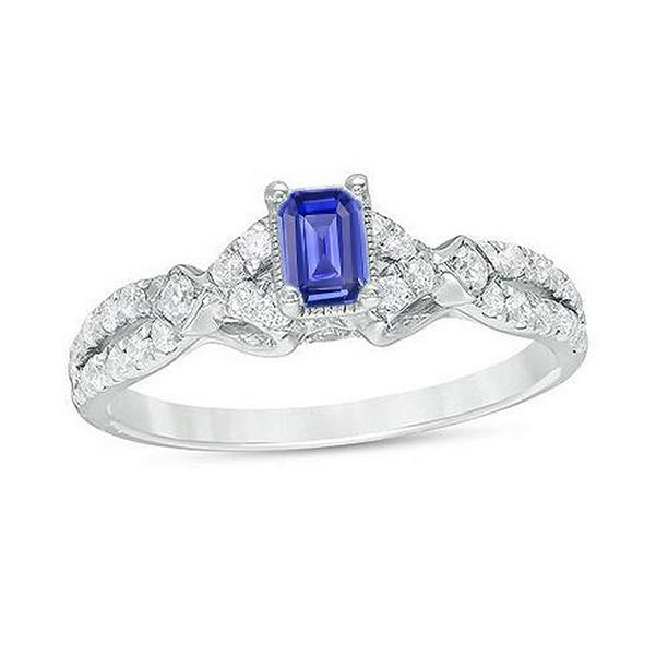 67065 2.50 CT Diamond Emerald Ceylon Sapphire Engagement Ring, White Gold - Size 6.5