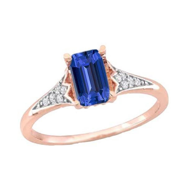 67069 2 CT Diamond Blue Sapphire Rose Gold Ladies Wedding Ring, Size 6.5