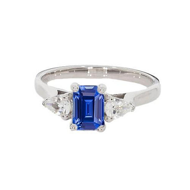 67070 2 CT Womens 3 Stone Emerald Ceylon Sapphire & Pear Diamonds Ring, Size 6.5