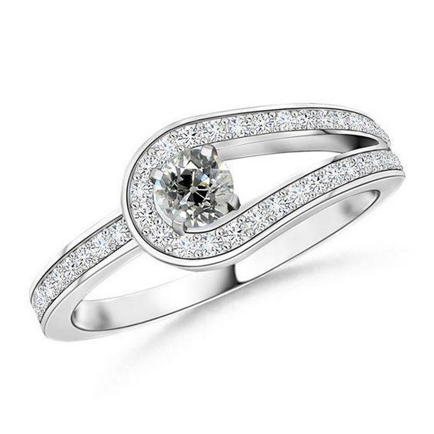 67520 Womens Round Old Cut 2 CT White Gold Split Shank Diamond Ring, Size 6.5