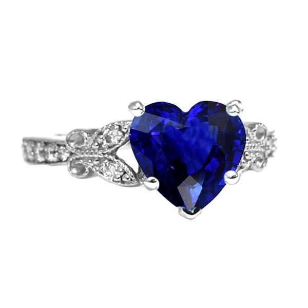 3 CT Heart Cut Sri Lankan Sapphire Butterfly Style Gemstone Ring, Size 6.5