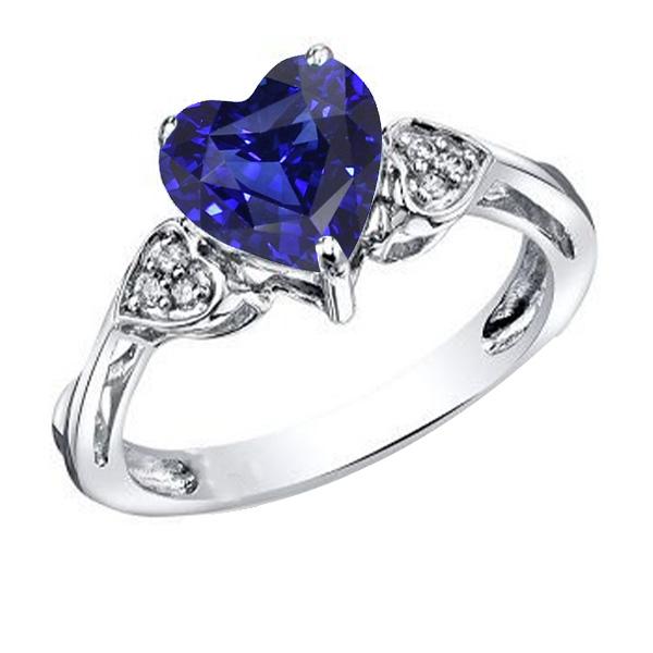 67532 2.50 CT Diamond Heart Ceylon Sapphire Anniversary Ring, White Gold - Size 6.5