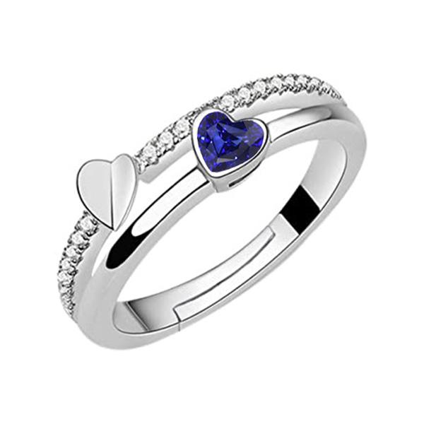 67536 Diamond Set Heart Blue Sapphire 2 CT Ladies Wedding Ring, Size 6.5