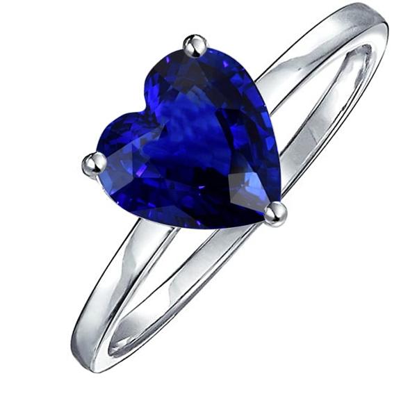 2.50 CT Heart Solitaire Sri Lankan Sapphire Ring, 14K White Gold - Size 6.5