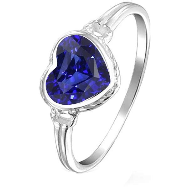 2 CT Solitaire Bezel Set Heart Natural Blue Sapphire Ring, Size 6.5