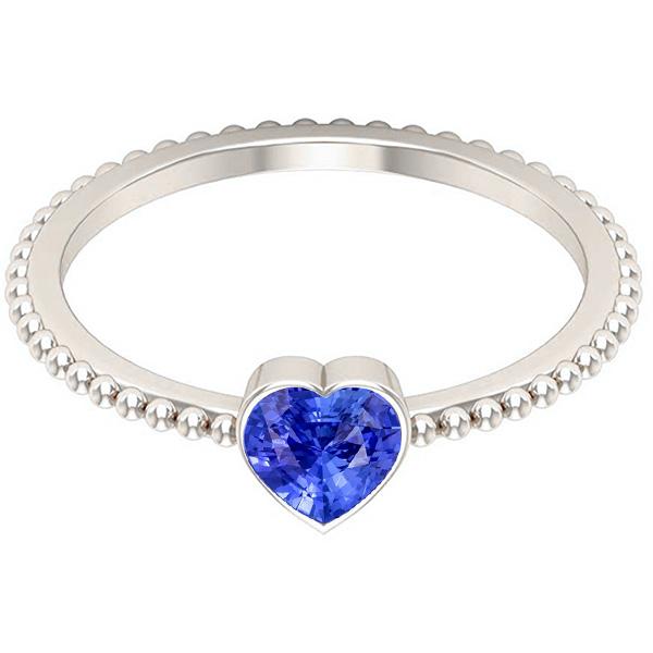 67558 1 CT Heart Solitaire Bezel Light Blue Beaded Style Sapphire Ring, Size 6.5