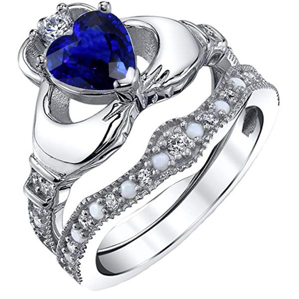 67563 Gemstone Set Heart Blue Sapphire 3 CT Vintage Style Wedding Ring, Size 6.5