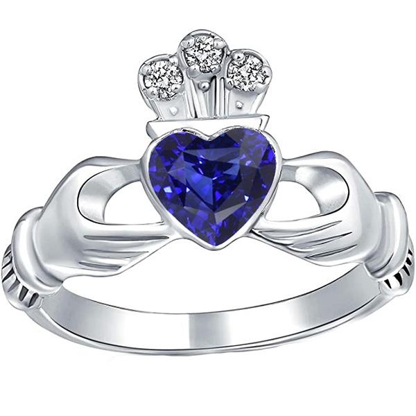 67564 Blue Sapphire Gemstone Bezel Set 2 CT Queen Crown Style Ring, Size 6.5