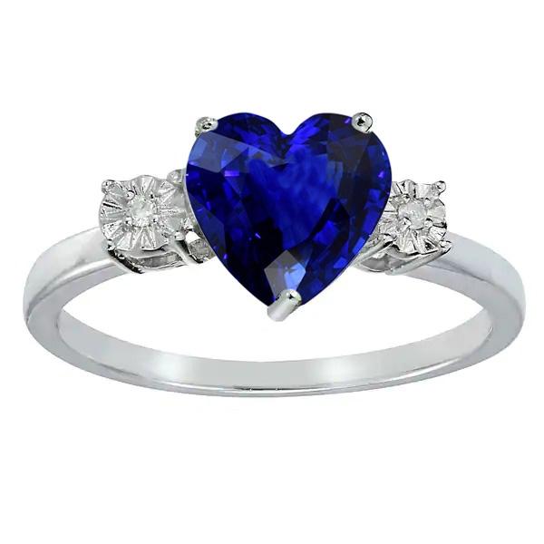 67568 2.50 CT Diamond Three Stone Wedding Heart Ceylon Sapphire Ring, Size 6.5