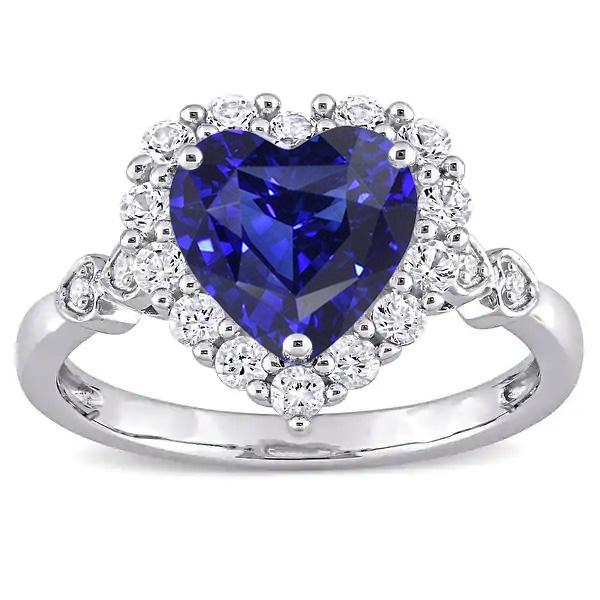 Picture of Harry Chad Enterprises 67569 4.50 CT Halo Blue Sapphire Heart & Round Diamond Ring&#44; 14K Gold - Size 6.5