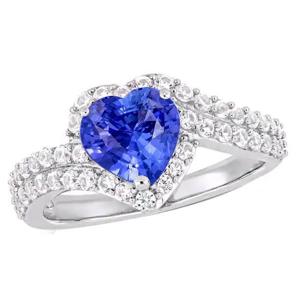 Heart Halo Light Blue 4.50 CT Double Shank Sapphire Ring, Size 6.5