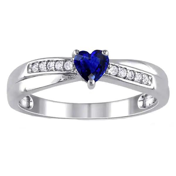 67571 Heart Ceylon Sapphire 2 CT Diamonds Gemstone Ring, Size 6.5