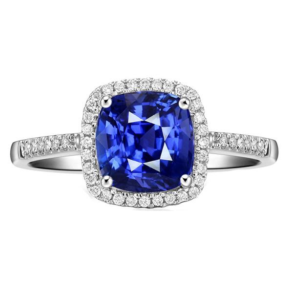 67975 4 CT Anniversary Cushion Blue Sapphire Accented Diamonds Halo Ring, Size 6.5