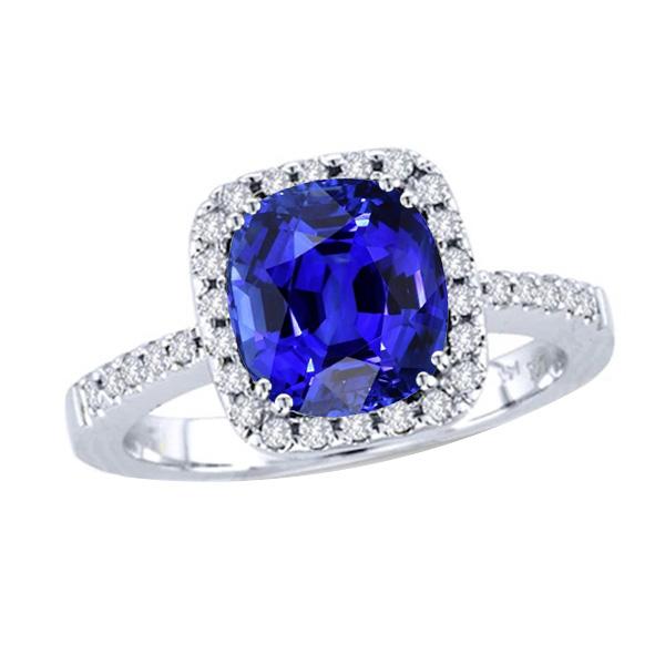 67987 Halo Cushion Sapphire 4 CT Diamond Accent Wedding Ring, Size 6.5