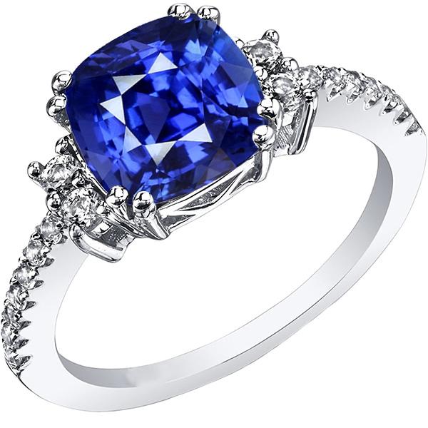 67992 4.50 CT Round Cushion Ceylon Sapphire Gemstone Diamond Ring, Gold - Size 6.5