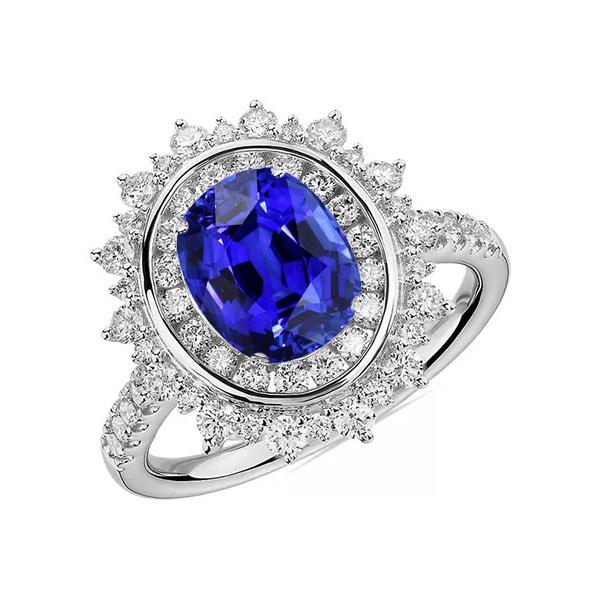 67993 Double Halo Oval Blue Bezel Set 4 CT Star Style Sapphire Ring, Size 6.5