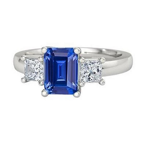 67996 1.75 CT Emerald 3 Stone Ceylon Sapphire & Princess Diamonds Ring, Size 6.5