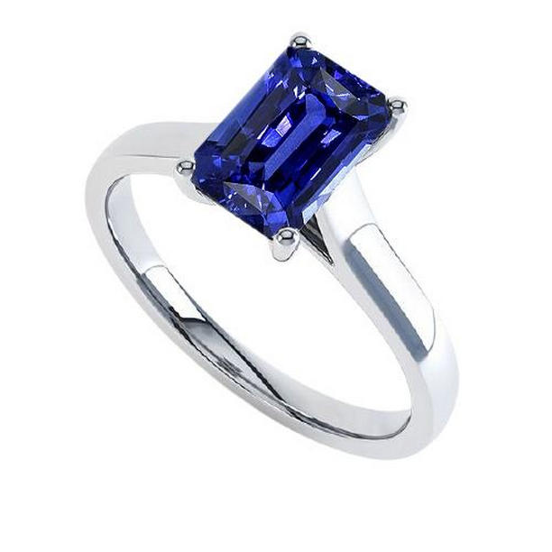 68000 Radiant Solitaire 2 CT White Gold Ceylon Sapphire Ring, Size 6.5
