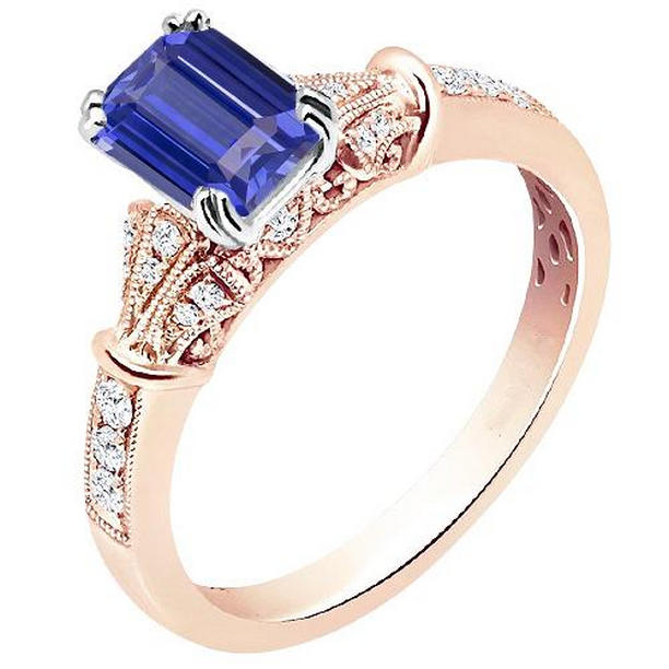 Picture of Harry Chad Enterprises 68007 3 CT Two Tone Round Diamond Vintage Style Sapphire Engagement Ring&#44; Size 6.5
