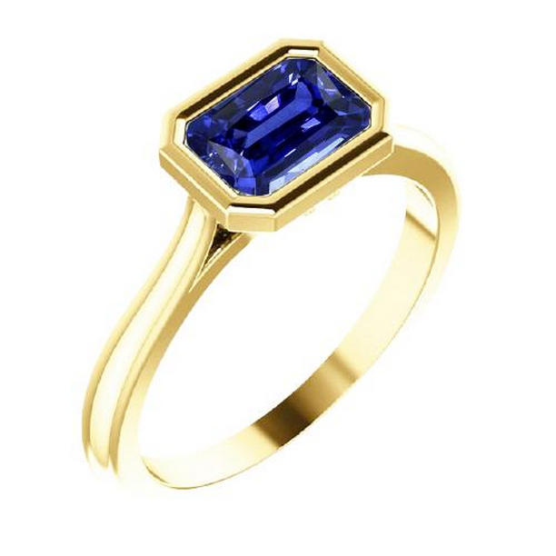 68012 1.50 CT Radiant Blue Sapphire Bezel Set Solitaire Ring, 14K Gold - Size 6.5