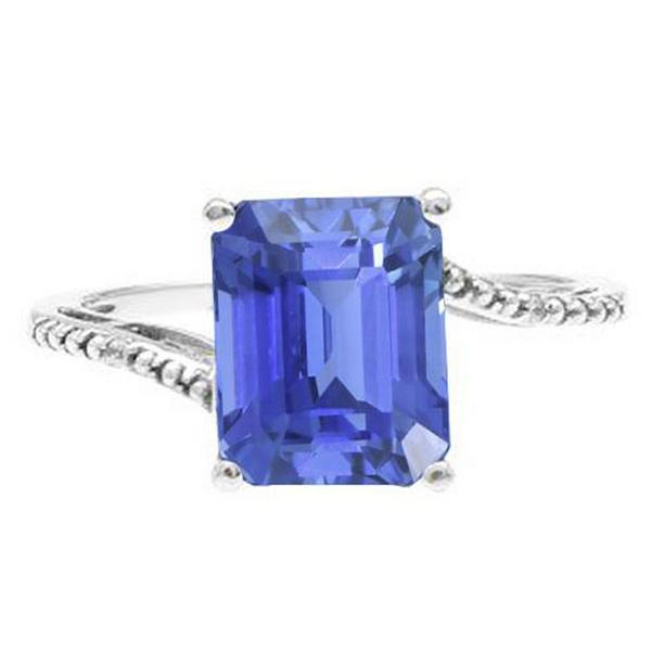 68015 2.50 CT Emerald Solitaire Blue Sapphire Split Shank Wedding Ring, Size 6.5