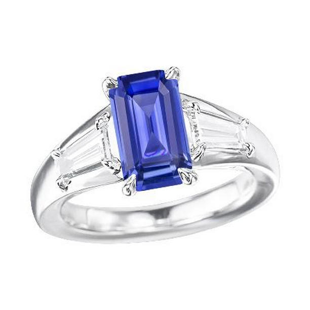 68022 2.25 CT Three Stone Emerald Blue Sapphire Engagement Ring, 14K Gold - Size 6.5
