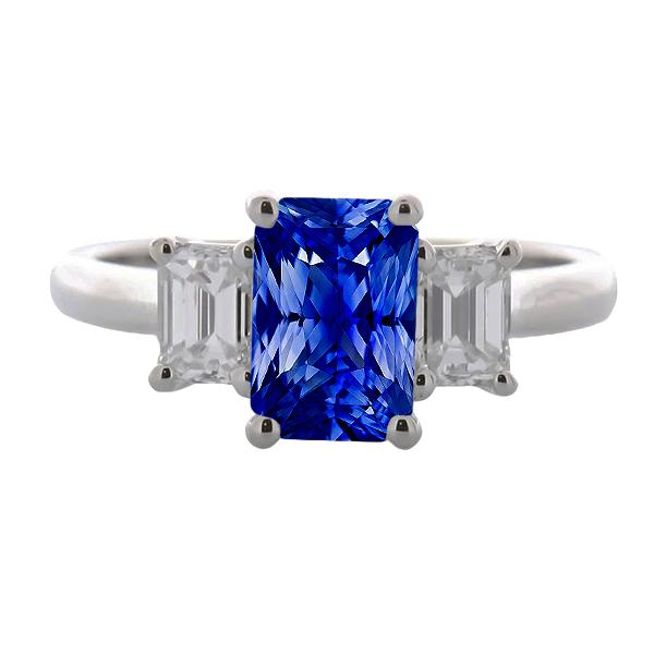 68426 Emerald Diamond 3 Stone 3 CT 4 Prong Basket Setting Sapphire Ring, Size 6.5