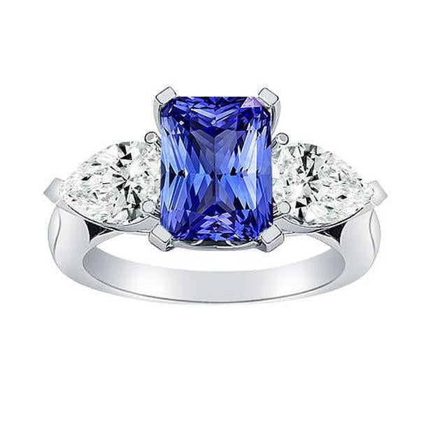 68429 3 Stone Pear Diamond 2.50 CT Split Shank Sapphire Ring, White Gold - Size 6.5