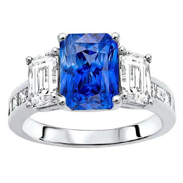 Princess & Emerald Diamond Radiant Sapphire Ring 4 CT Channel Set, Size 6.5