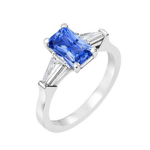68432 2 CT Womens Blue Tapered Baguette 3 Stone Sapphire Ring, Size 6.5