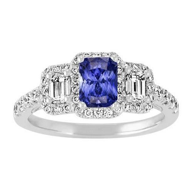 68435 3 CT Womens Round Emerald Diamonds Natural Blue Sapphire Halo Ring, Size 6.5