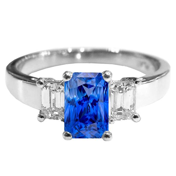 68438 Emerald 3 Stone Diamond 3 CT Light Blue Sapphire Gemstone Ring, Size 6.5