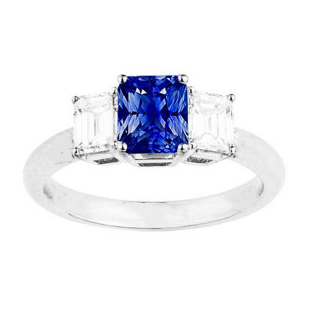 68441 3 Stone 2.50 CT Ceylon Sapphire Basket Setting Anniversary Ring, Size 6.5