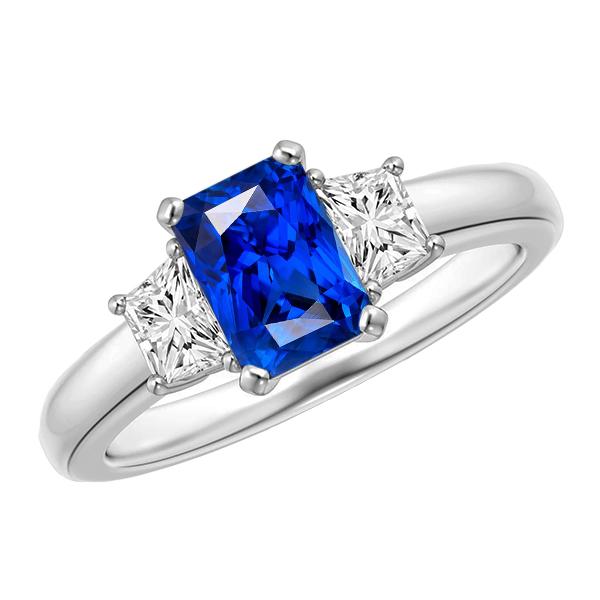68447 Blue Sapphire 2.50 CT Sparkling Radiant Diamonds Gemstone Ring, Size 6.5