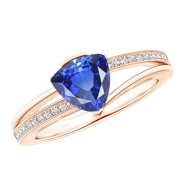 68464 Trillion Sapphire 2 CT Split Shank Diamond Gemstone Ring, Rose Gold - Size 6.5