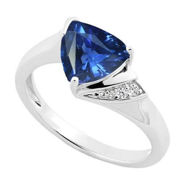 68472 1.75 CT Diamond Trillion Deep Blue Sapphire Engagement Ring, Size 6.5