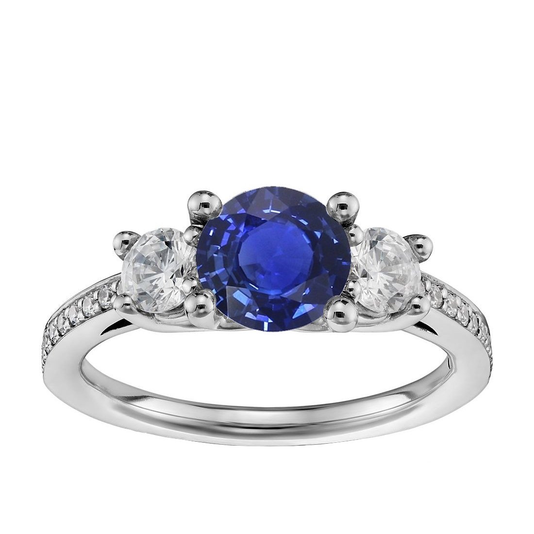 68474 3.50 CT Srilanka Sapphire Diamond Round Cut Ring, 14K White Gold - Size 6.5
