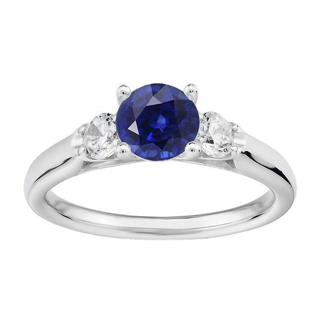 68475 1.75 CT 3 Stone Round Ceylon Sapphire & Diamonds Anniversary Ring, Size 6.5