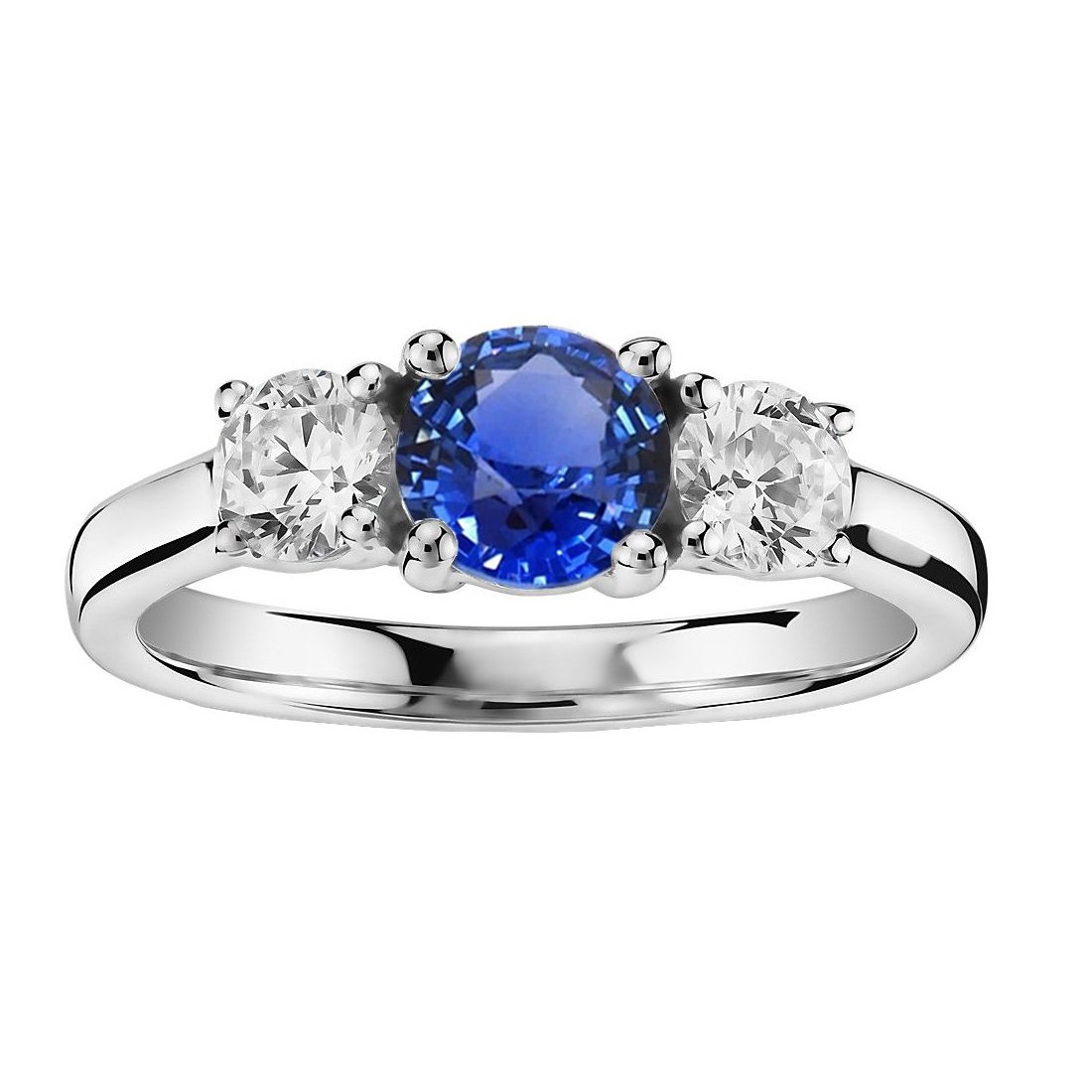 Gemstone 3 Stone Round Sri Lankan Sapphire 2.50 CT Diamond Ring, Size 6.5