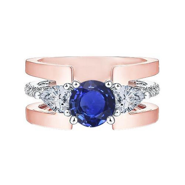68880 3 CT Pear Diamond Round Gemstone Sapphire Fancy Ring, Size 6.5