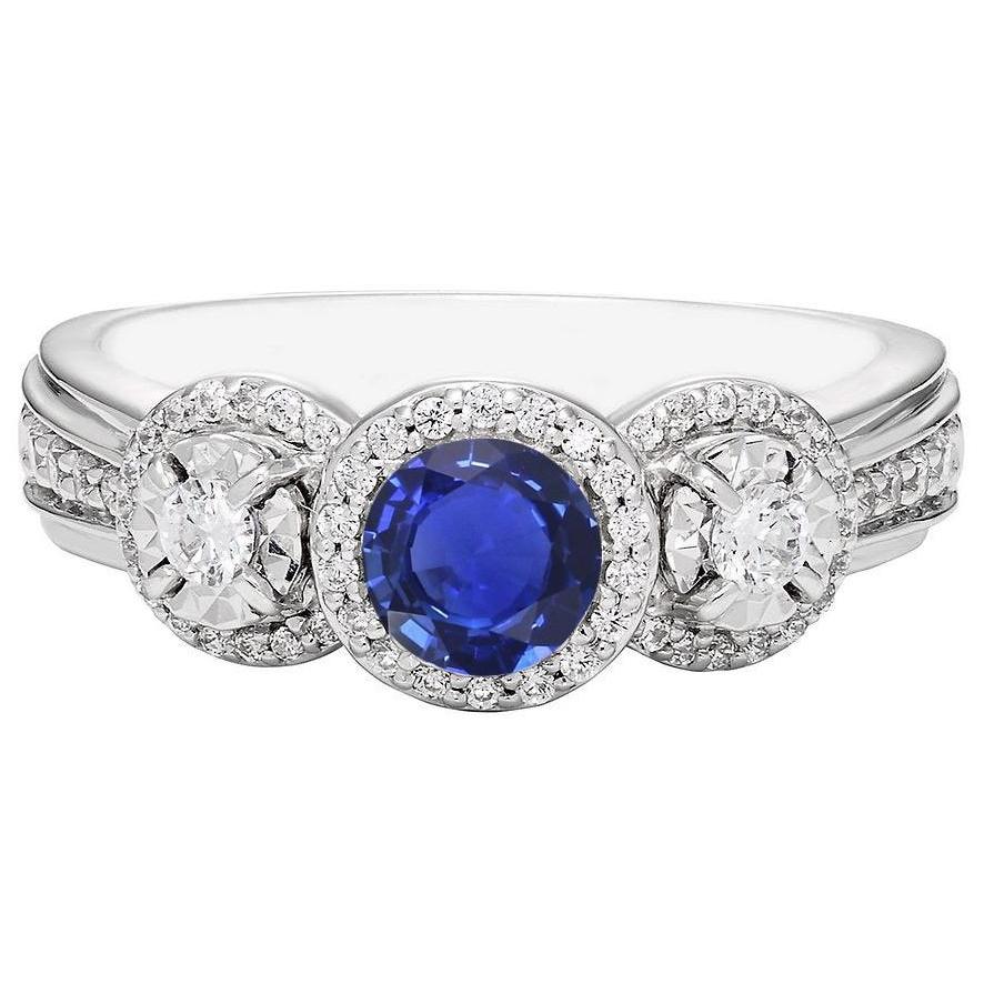 Diamond Halo Round Blue 5 CT Ladies Sapphire Ring, Size 6.5