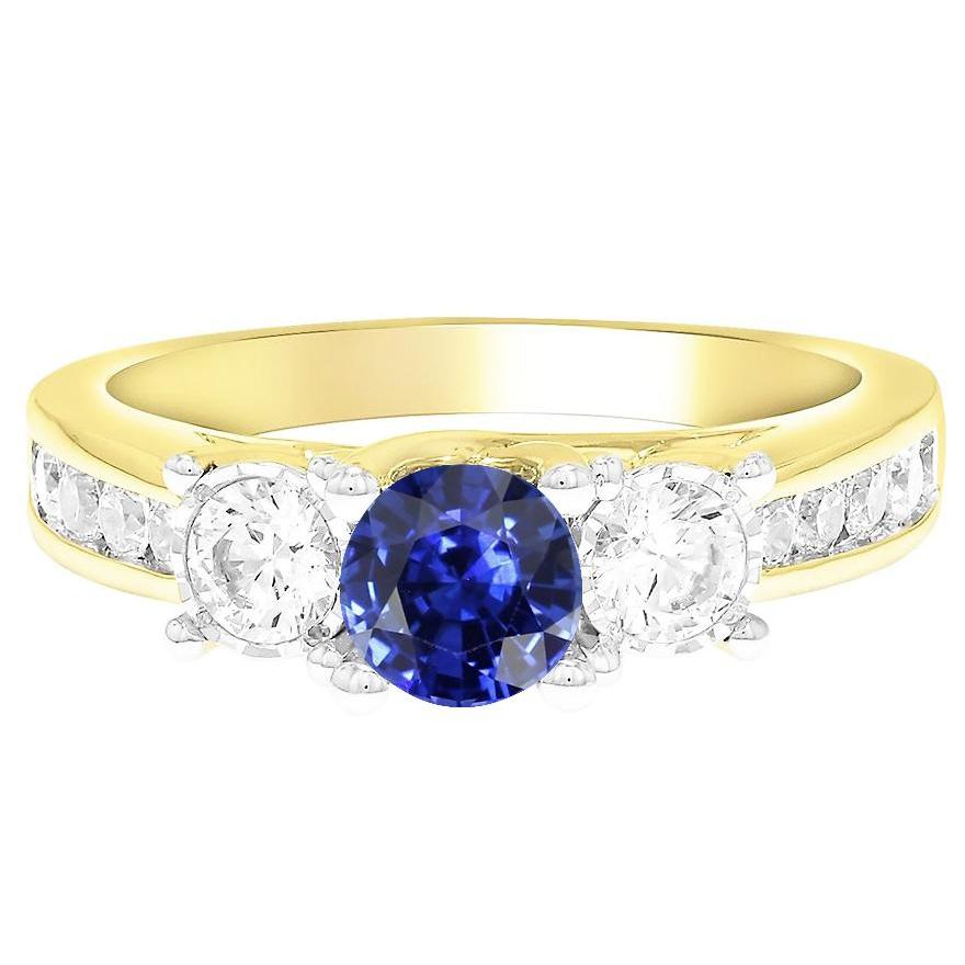 68885 4 CT Round Sapphire Channel Set Diamonds Gemstone Ring, Size 6.5