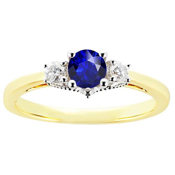 Picture of Harry Chad Enterprises 68886 2.50 CT Two Tone Three Stone Round Sapphire Diamond Ring, Size 6.5