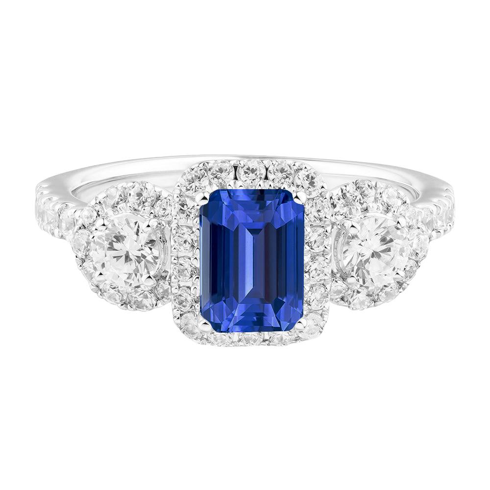 68889 Halo Emerald 4.50 CT Round Diamond Gold Sapphire Ring, Size 6.5