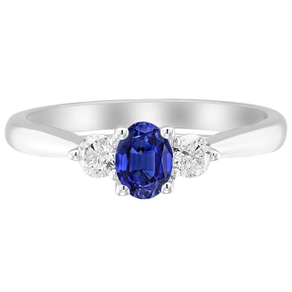 3.50 CT Three Stone Oval Deep Blue Sapphire Anniversary Ring, Size 6.5