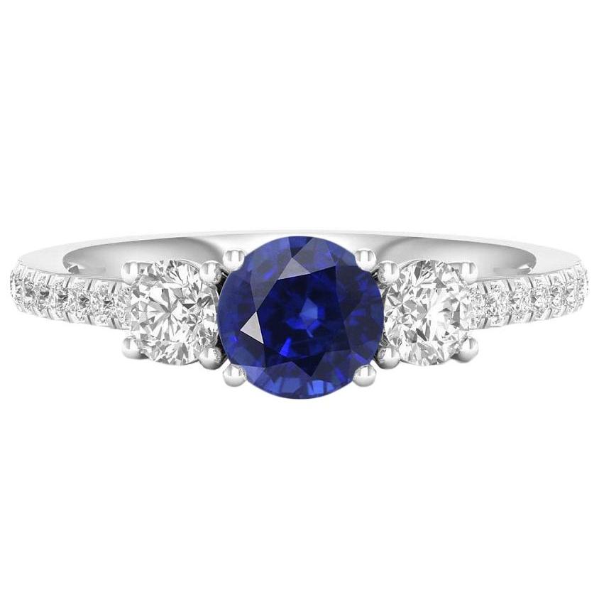 68896 6.50 CT Gemstone Round 3 Stone Style Diamonds Sapphire Ring, Gold - Size 6.5
