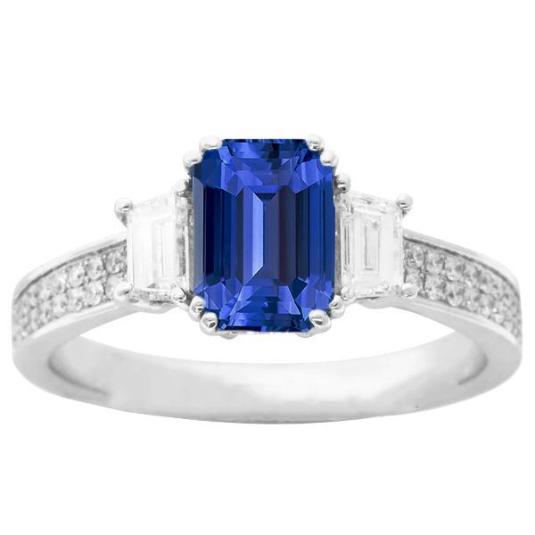 68903 Emerald Sapphire 4.50 CT Trapezoid & Round Diamonds Gemstone Ring, Size 6.5