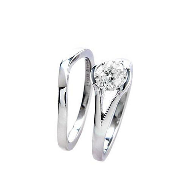 1 CT Old Cut Round Diamond Split Shank Engagement Ring Set, Size 6.5