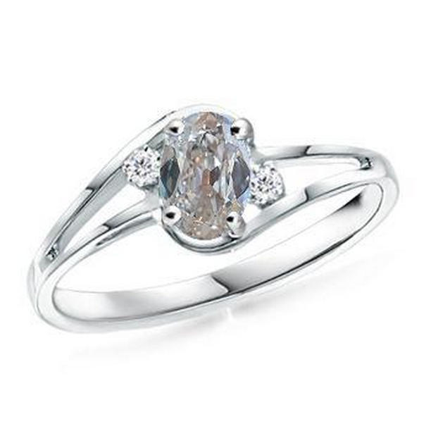 69397 0.75 CT White Gold 3 Stone Old Cut Oval Split Shank Diamond Ring, Size 6.5