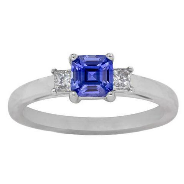 69421 Asscher Sapphire 3 Stone 1.50 CT Sparkling Princess Diamonds Ring, Size 6.5